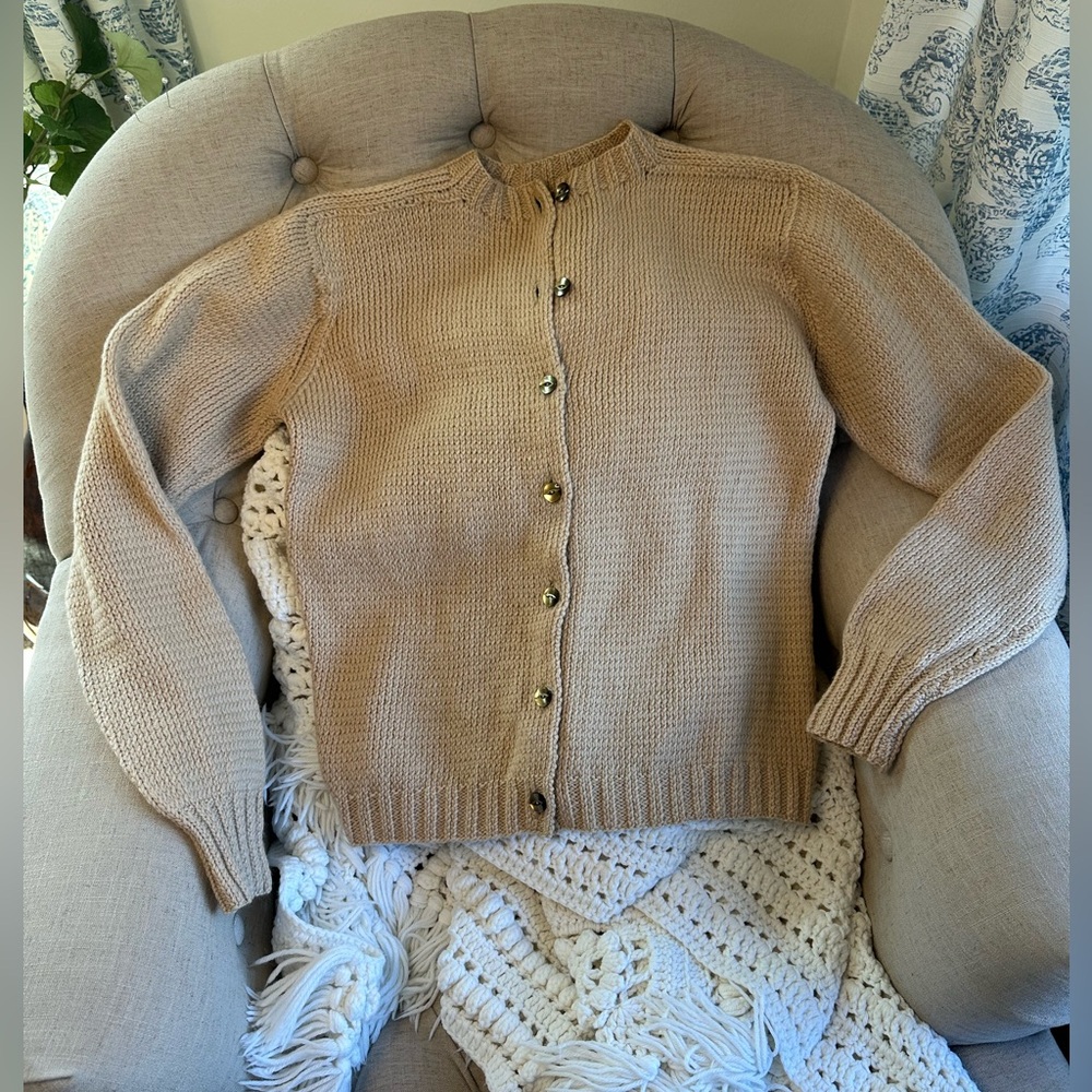 Vintage handmade tan/camel color cardigan sweater, small